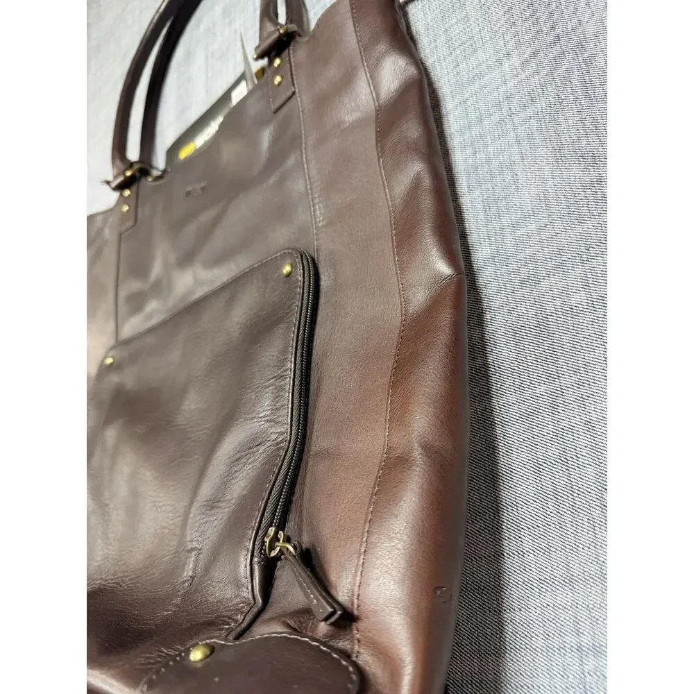 NWT Solo New York Executive Bucket Tote Brown Full Grain Leather Laptop Bag